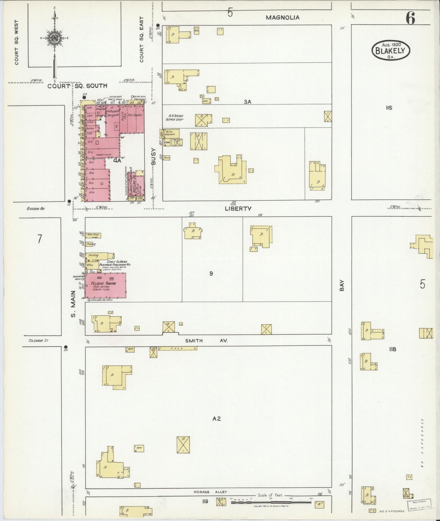 Sanborn Fire Insurance Map from Blakely, Early County, Georgia (1920), Sheet #0006 - Complete Map Set gallery image, historic Sanborn map, vintage wall art, Georgia Georgia
