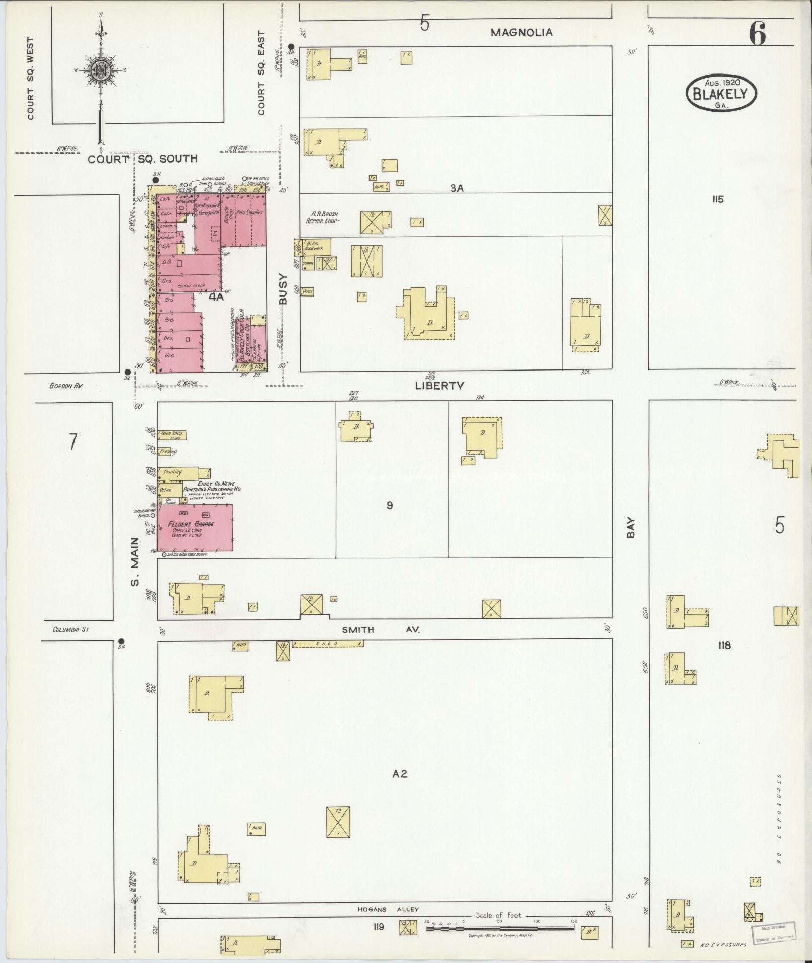 Sanborn Fire Insurance Map from Blakely, Early County, Georgia (1920), Sheet #0006 - Complete Map Set gallery image, historic Sanborn map, vintage wall art, Georgia Georgia