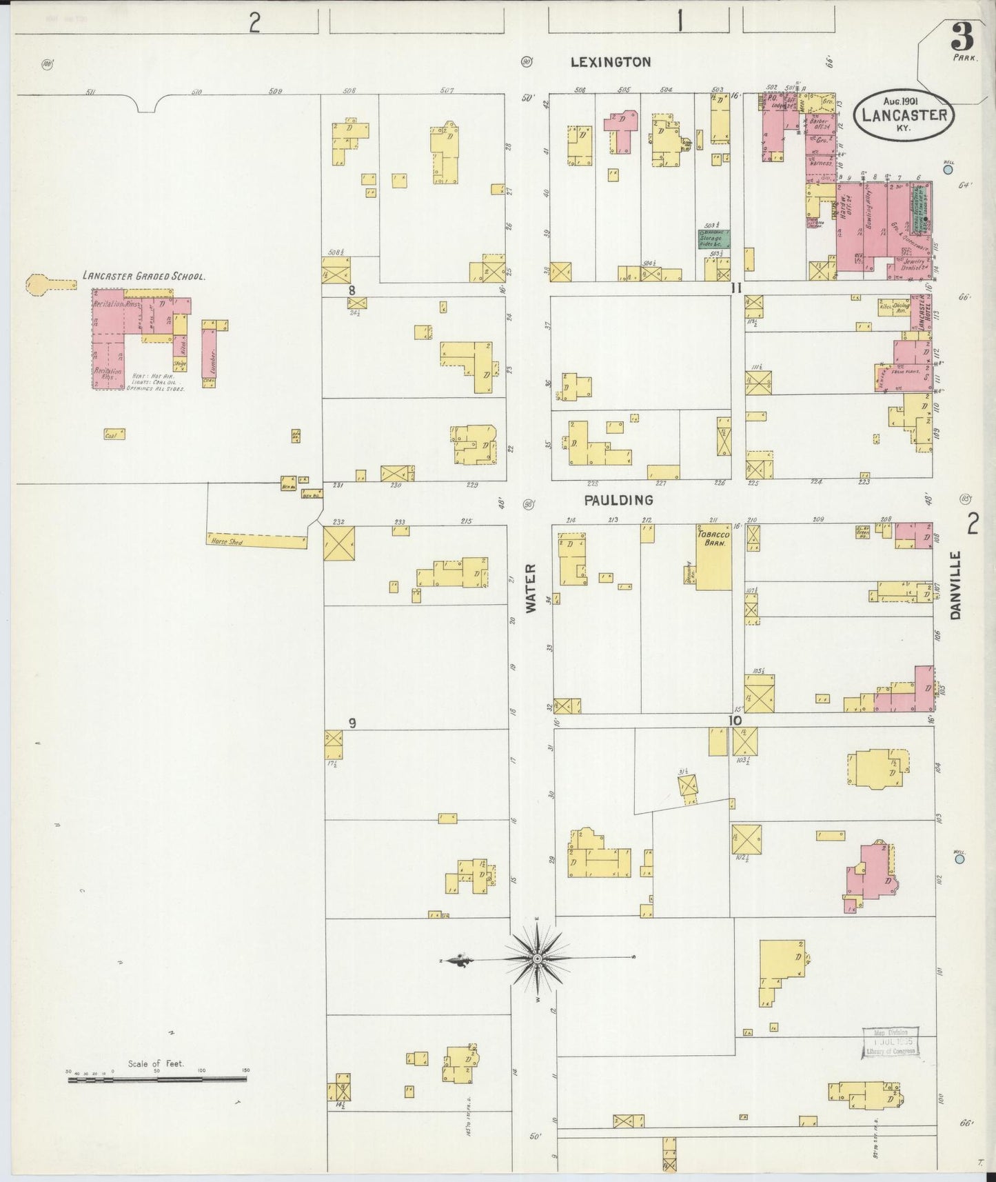 Sanborn Fire Insurance Map from Lancaster, Garrard County, Kentucky (1901), Sheet #0003 - Complete Map Set gallery image, historic Sanborn map, vintage wall art, Kentucky Kentucky