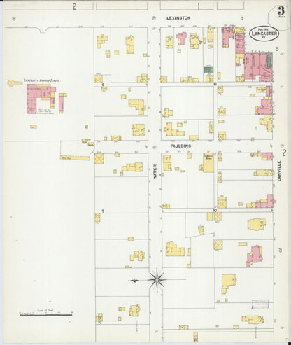 Sanborn Fire Insurance Map from Lancaster, Garrard County, Kentucky (1901), Sheet #0003 - Complete Map Set gallery image, historic Sanborn map, vintage wall art, Kentucky Kentucky