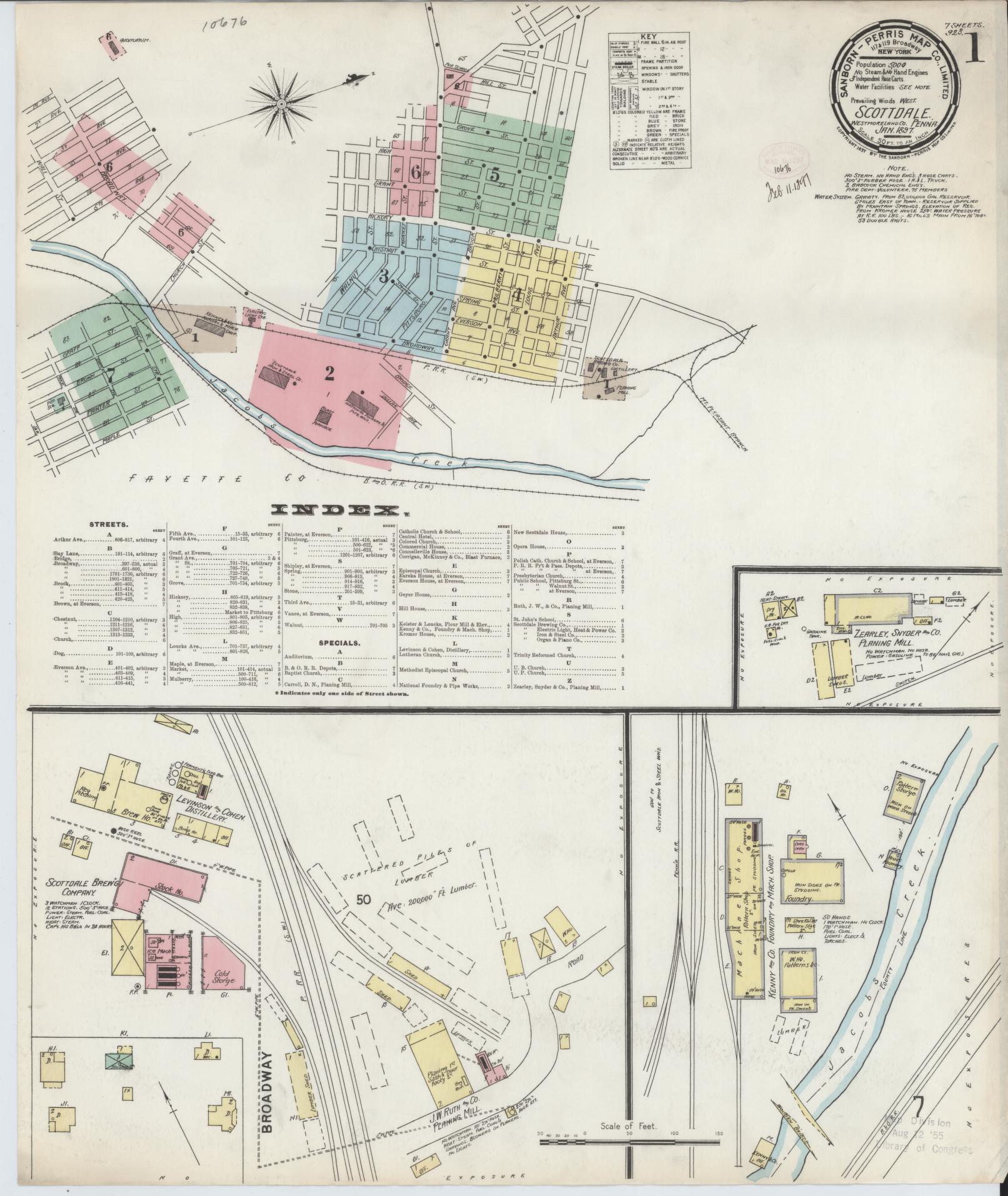 Sanborn Fire Insurance Map from Scottdale, Westmoreland County, Pennsylvania (1897), Sheet #0001 - Complete Map Set gallery image, historic Sanborn map, vintage wall art, Pennsylvania Pennsylvania