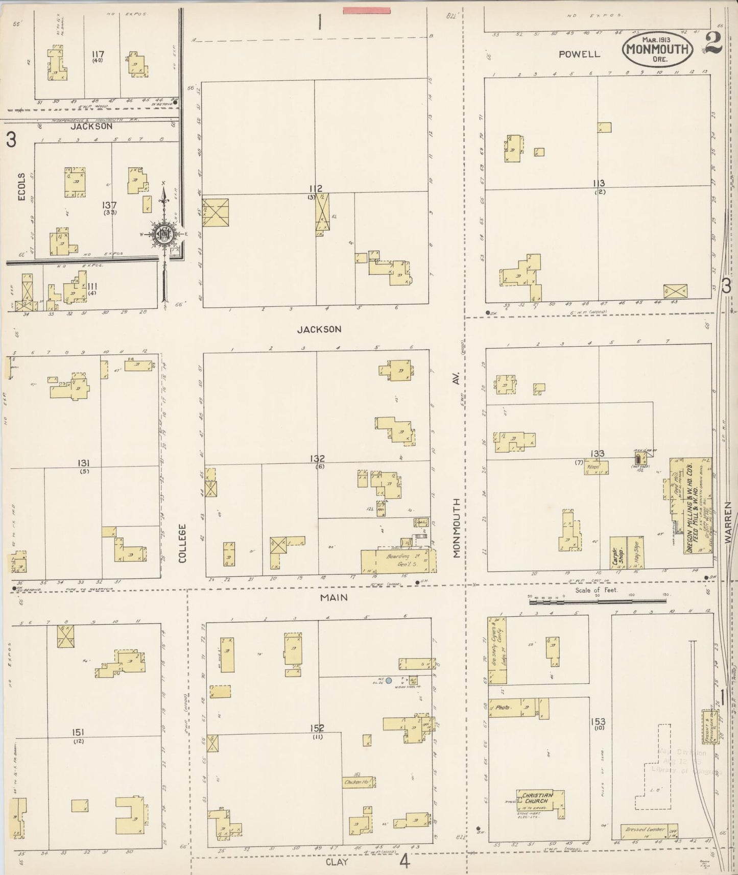 Sanborn Fire Insurance Map from Monmouth, Polk County, Oregon (1913), Sheet #0002 - Complete Map Set gallery image, historic Sanborn map, vintage wall art, Oregon Oregon