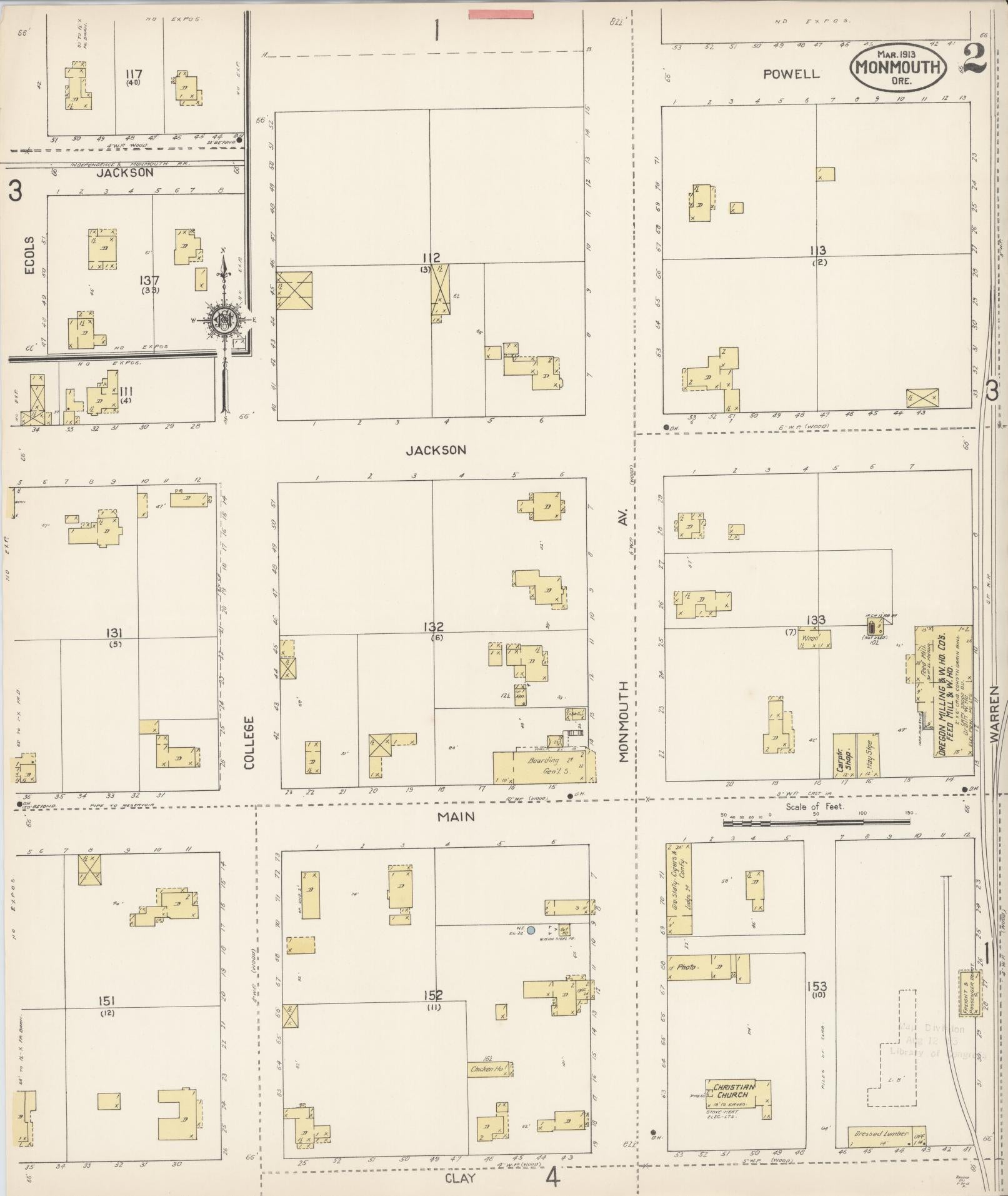 Sanborn Fire Insurance Map from Monmouth, Polk County, Oregon (1913), Sheet #0002 - Complete Map Set gallery image, historic Sanborn map, vintage wall art, Oregon Oregon