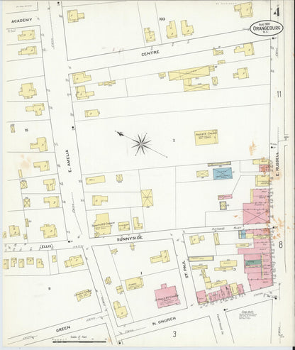 Sanborn Fire Insurance Map from Orangeburg, Orangeburg County, South Carolina (1909), Sheet #0004 - Complete Map Set gallery image, historic Sanborn map, vintage wall art, South Carolina South Carolina