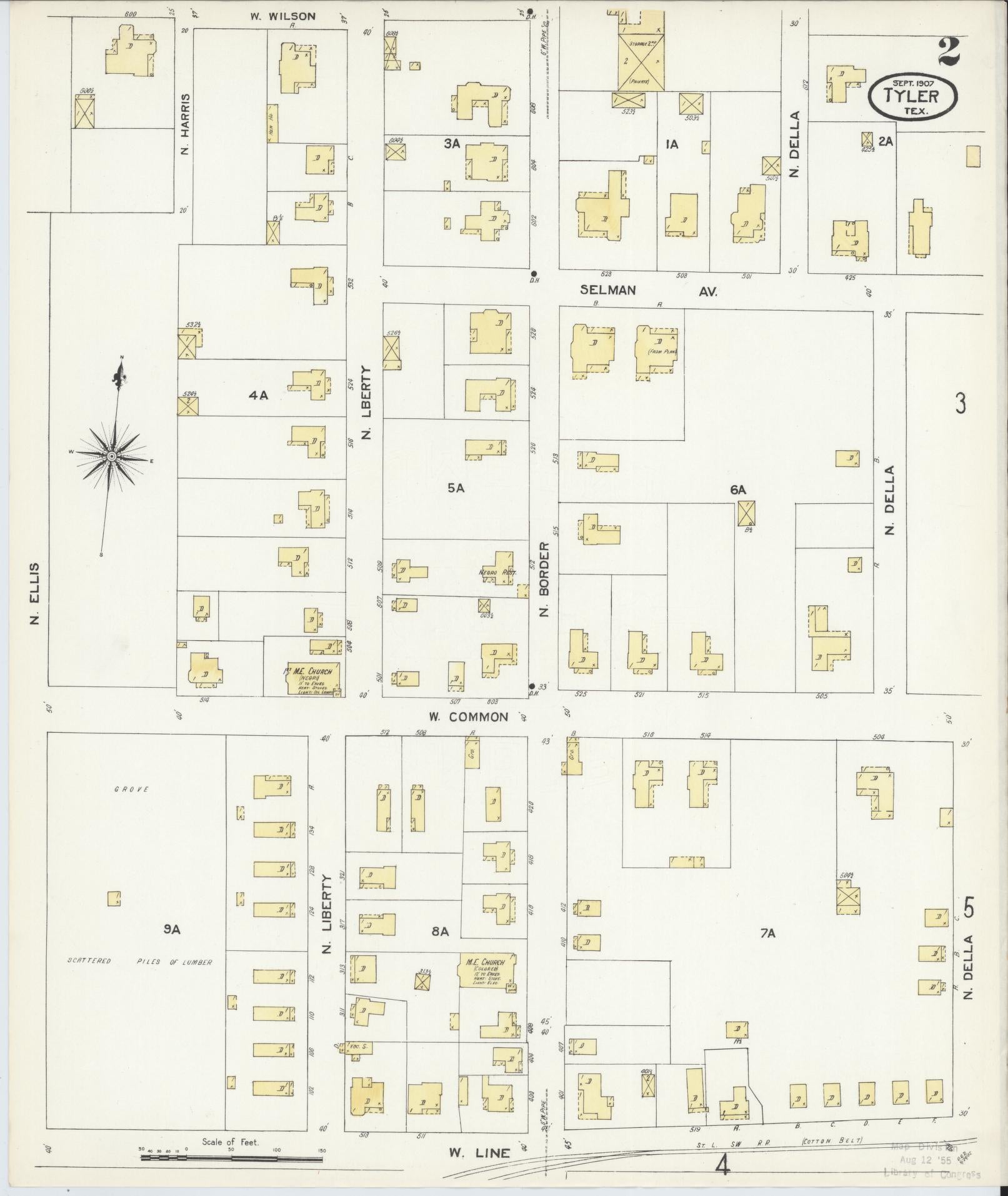 Sanborn Fire Insurance Map from Tyler, Smith County, Texas (1907), Sheet #0002 - Complete Map Set gallery image, historic Sanborn map, vintage wall art, Texas Texas