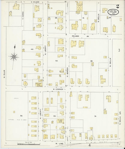 Sanborn Fire Insurance Map from Tyler, Smith County, Texas (1907), Sheet #0002 - Complete Map Set gallery image, historic Sanborn map, vintage wall art, Texas Texas