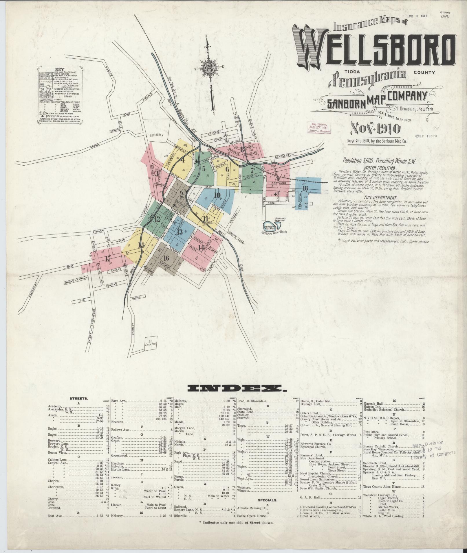Sanborn Fire Insurance Map from Wellsboro, Tioga County, Pennsylvania (1910), Sheet #0001 - Complete Map Set gallery image, historic Sanborn map, vintage wall art, Pennsylvania Pennsylvania