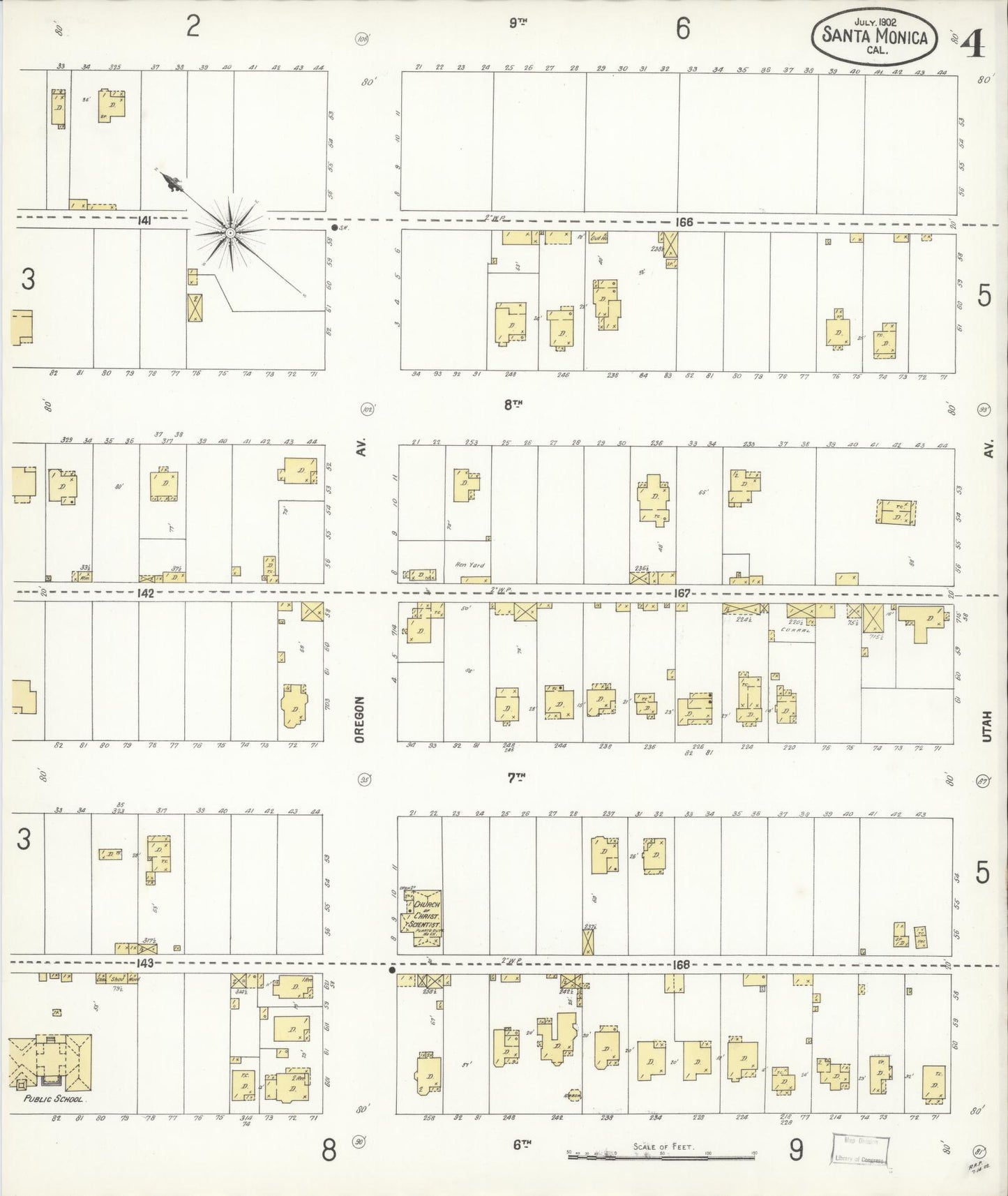 Sanborn Fire Insurance Map from Santa Monica, Los Angeles County, California (1902), Sheet #0004 - Complete Map Set gallery image, historic Sanborn map, vintage wall art, California California