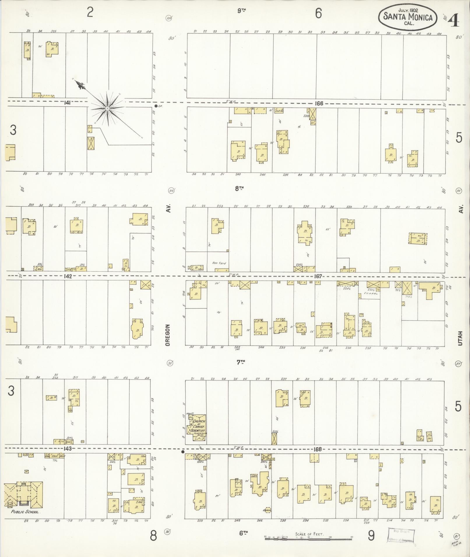Sanborn Fire Insurance Map from Santa Monica, Los Angeles County, California (1902), Sheet #0004 - Complete Map Set gallery image, historic Sanborn map, vintage wall art, California California