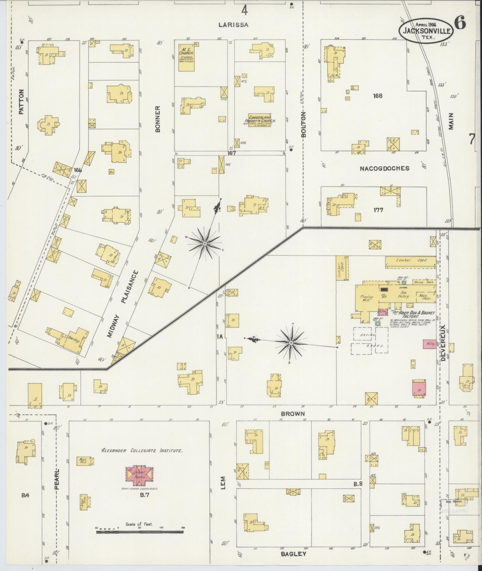 Sanborn Fire Insurance Map from Jacksonville, Cherokee County, Texas (1906), Sheet #0006 - Complete Map Set gallery image, historic Sanborn map, vintage wall art, Texas Texas