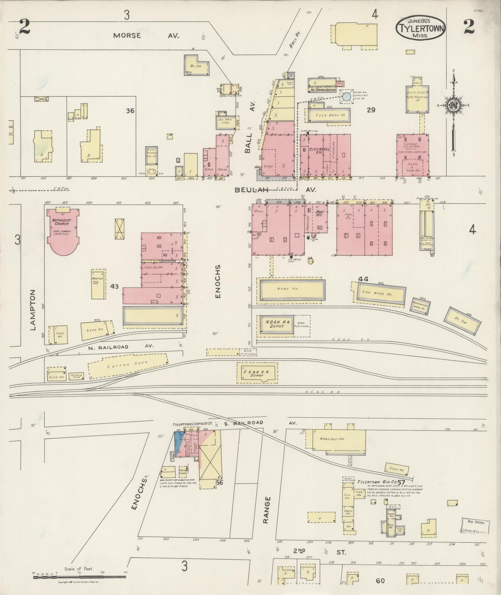Sanborn Fire Insurance Map from Tylertown, Walthall County, Mississippi (1925), Sheet #0002 - Complete Map Set gallery image, historic Sanborn map, vintage wall art, Mississippi Mississippi