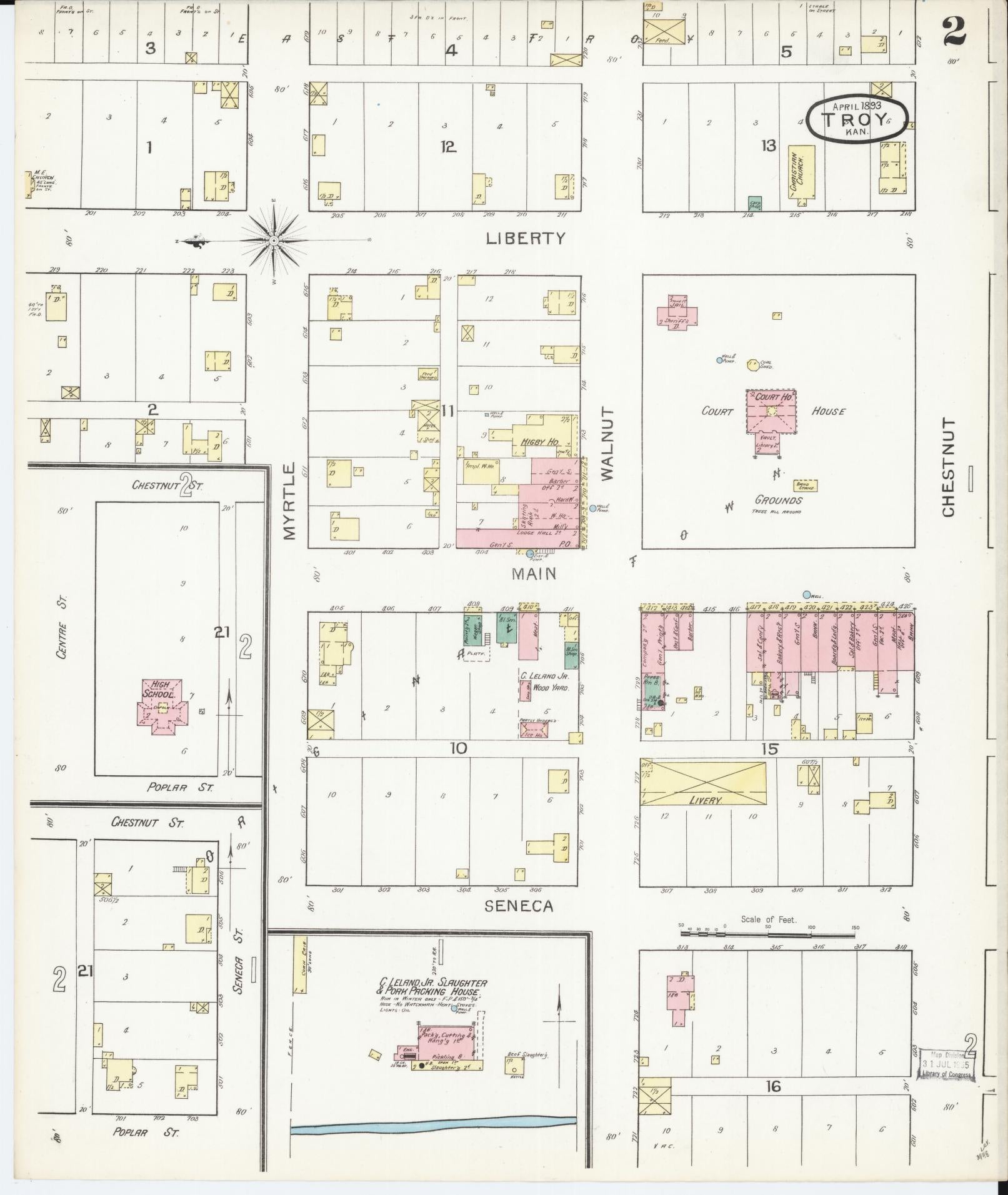 Sanborn Fire Insurance Map from Troy, Doniphan County, Kansas (1893), Sheet #0002 - Historic Sanborn Fire Insurance Map Print, vintage old map wall art, antique decor, genealogy gift, Kansas Kansas map