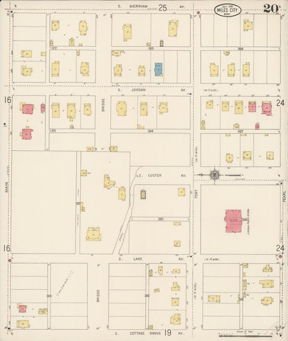 Sanborn Fire Insurance Map from Miles City, Custer County, Montana (1916), Sheet #0020 - Complete Map Set gallery image, historic Sanborn map, vintage wall art, Montana Montana