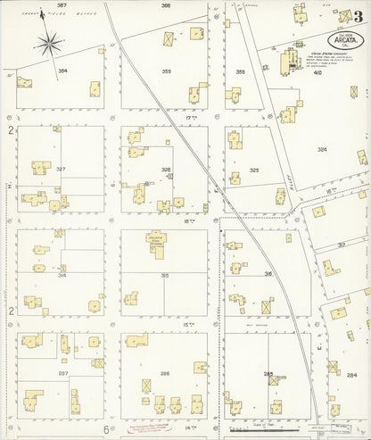 Sanborn Fire Insurance Map from Arcata, Humboldt County, California (1908), Sheet #0003 - Historic Sanborn Fire Insurance Map Print, vintage old map wall art, antique decor, genealogy gift, California California map