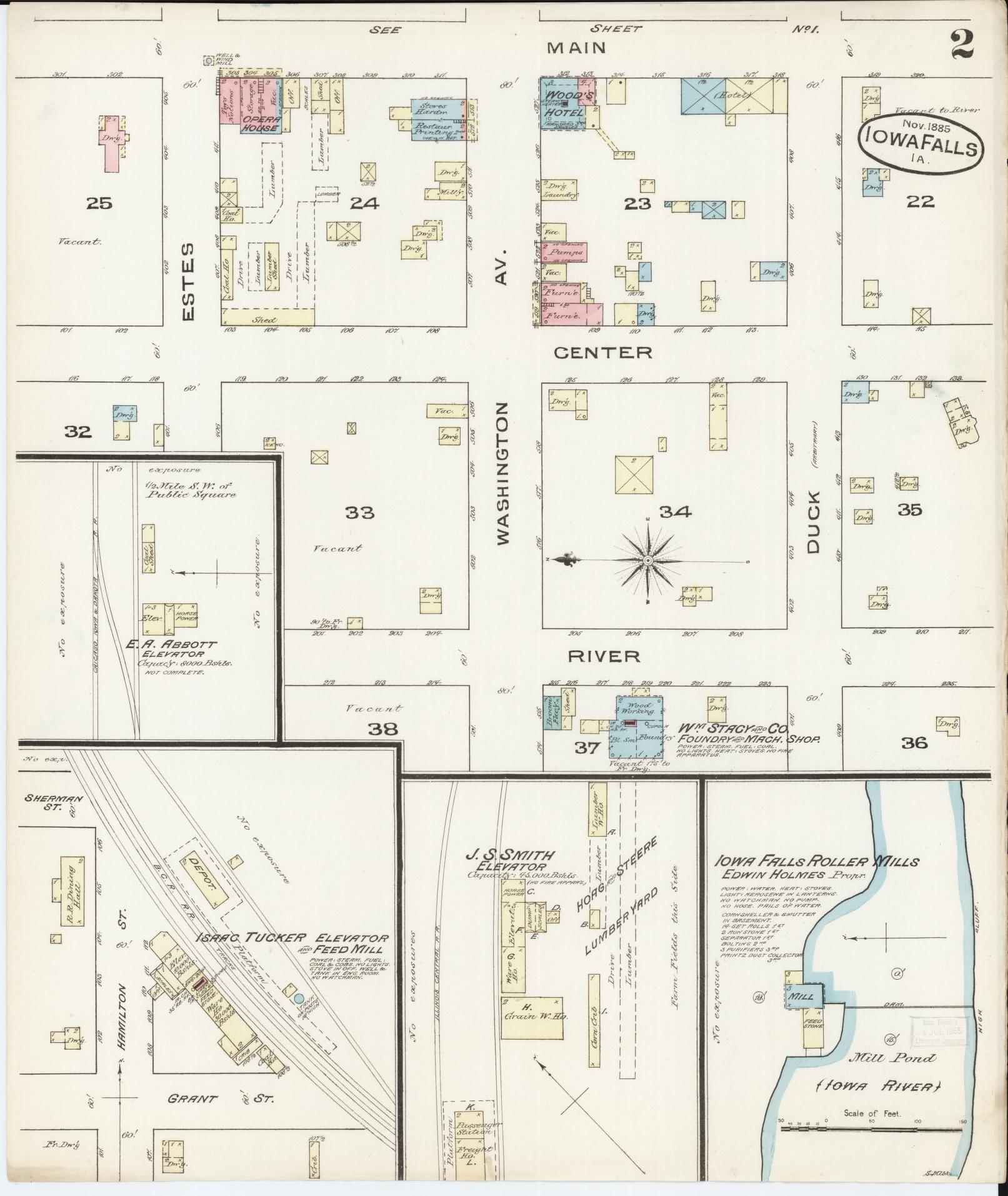 Sanborn Fire Insurance Map from Iowa Falls, Hardin County, Iowa (1885), Sheet #0002 - Historic Sanborn Fire Insurance Map Print, vintage old map wall art
