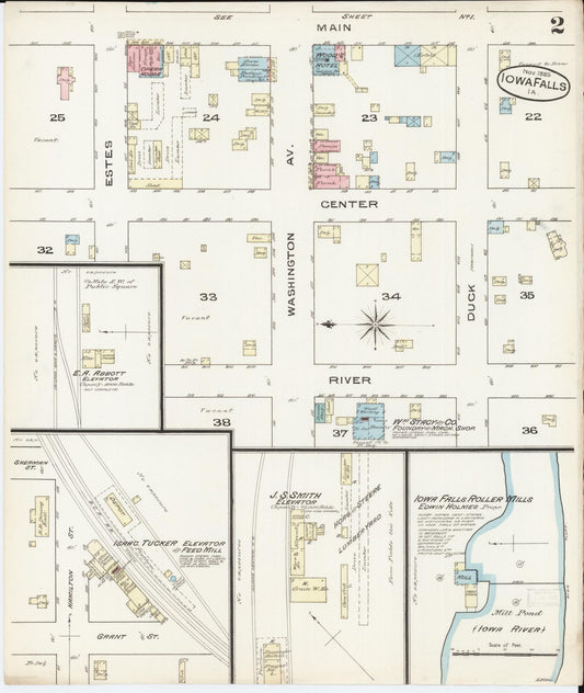 Sanborn Fire Insurance Map from Iowa Falls, Hardin County, Iowa (1885), Sheet #0002 - Historic Sanborn Fire Insurance Map Print, vintage old map wall art