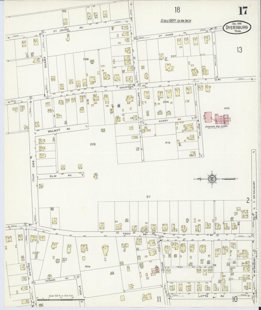 Sanborn Fire Insurance Map from Dyersburg, Dyer County, Tennessee (1914), Sheet #0017 - Historic Sanborn Fire Insurance Map Print, vintage old map wall art, antique decor, genealogy gift, Tennessee Tennessee map