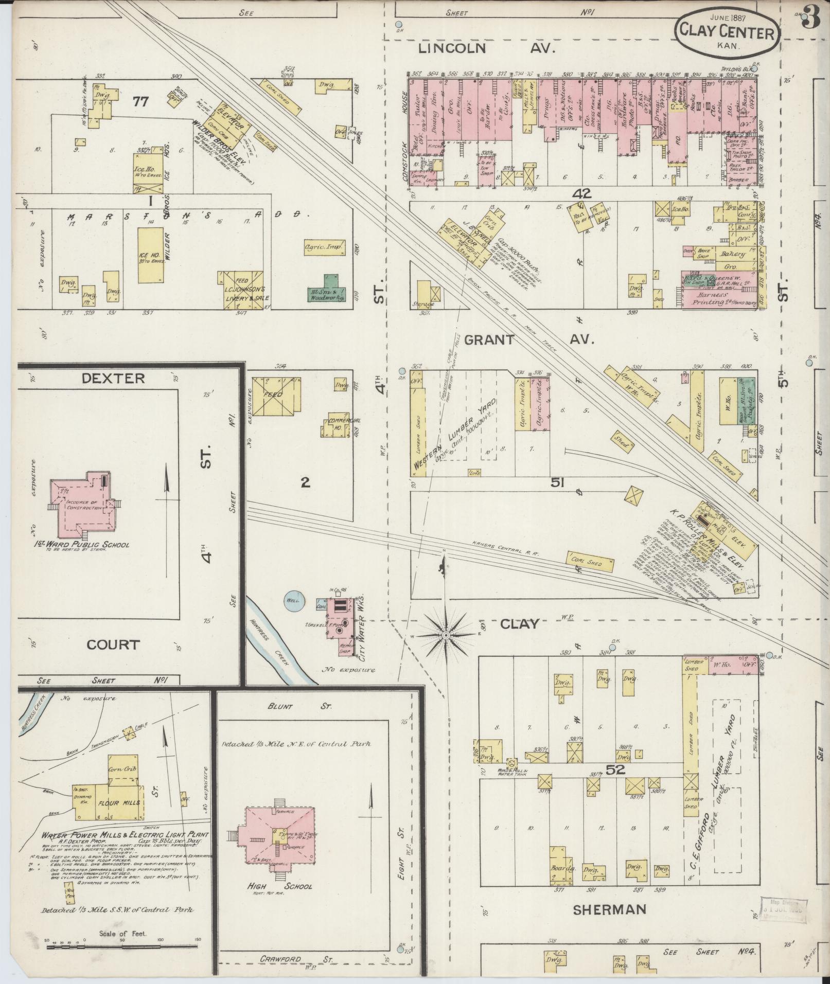 Sanborn Fire Insurance Map from Clay Center, Clay County, Kansas (1887), Sheet #0003 - Historic Sanborn Fire Insurance Map Print, vintage old map wall art, antique decor, genealogy gift, Kansas Kansas map