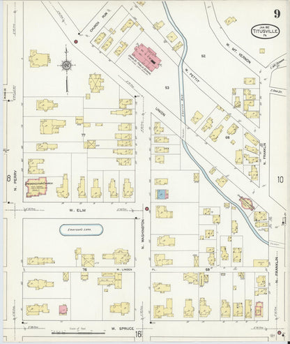 Sanborn Fire Insurance Map from Titusville, Crawford County, Pennsylvania (1912), Sheet #0009 - Historic Sanborn Fire Insurance Map Print, vintage old map wall art, antique decor, genealogy gift, Pennsylvania Pennsylvania map