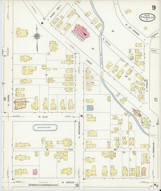 Sanborn Fire Insurance Map from Titusville, Crawford County, Pennsylvania (1912), Sheet #0009 - Historic Sanborn Fire Insurance Map Print, vintage old map wall art, antique decor, genealogy gift, Pennsylvania Pennsylvania map