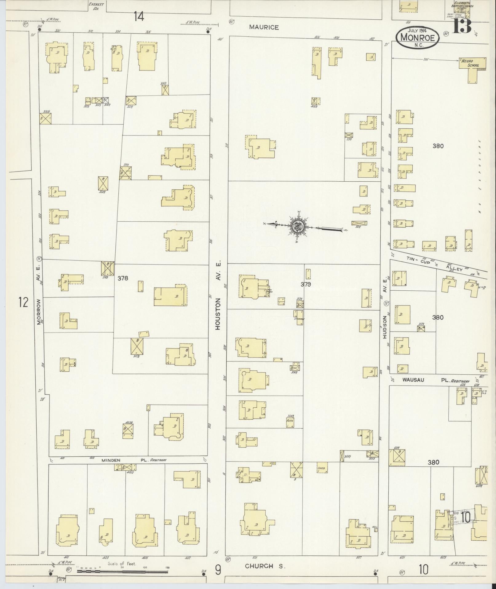Sanborn Fire Insurance Map from Monroe, Union County, North Carolina (1914), Sheet #0013 - Complete Map Set gallery image, historic Sanborn map, vintage wall art, North Carolina North Carolina