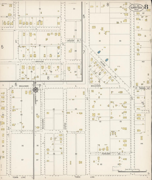 Sanborn Fire Insurance Map from Sunnyside, Yakima County, Washington (1915), Sheet #0008 - Historic Sanborn Fire Insurance Map Print, vintage old map wall art, antique decor, genealogy gift, Washington Washington map