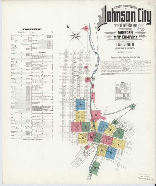 Sanborn Fire Insurance Map from Johnson City, Washington County, Tennessee (1908), Sheet #0001 - Complete Map Set gallery image, historic Sanborn map, vintage wall art, Tennessee Tennessee
