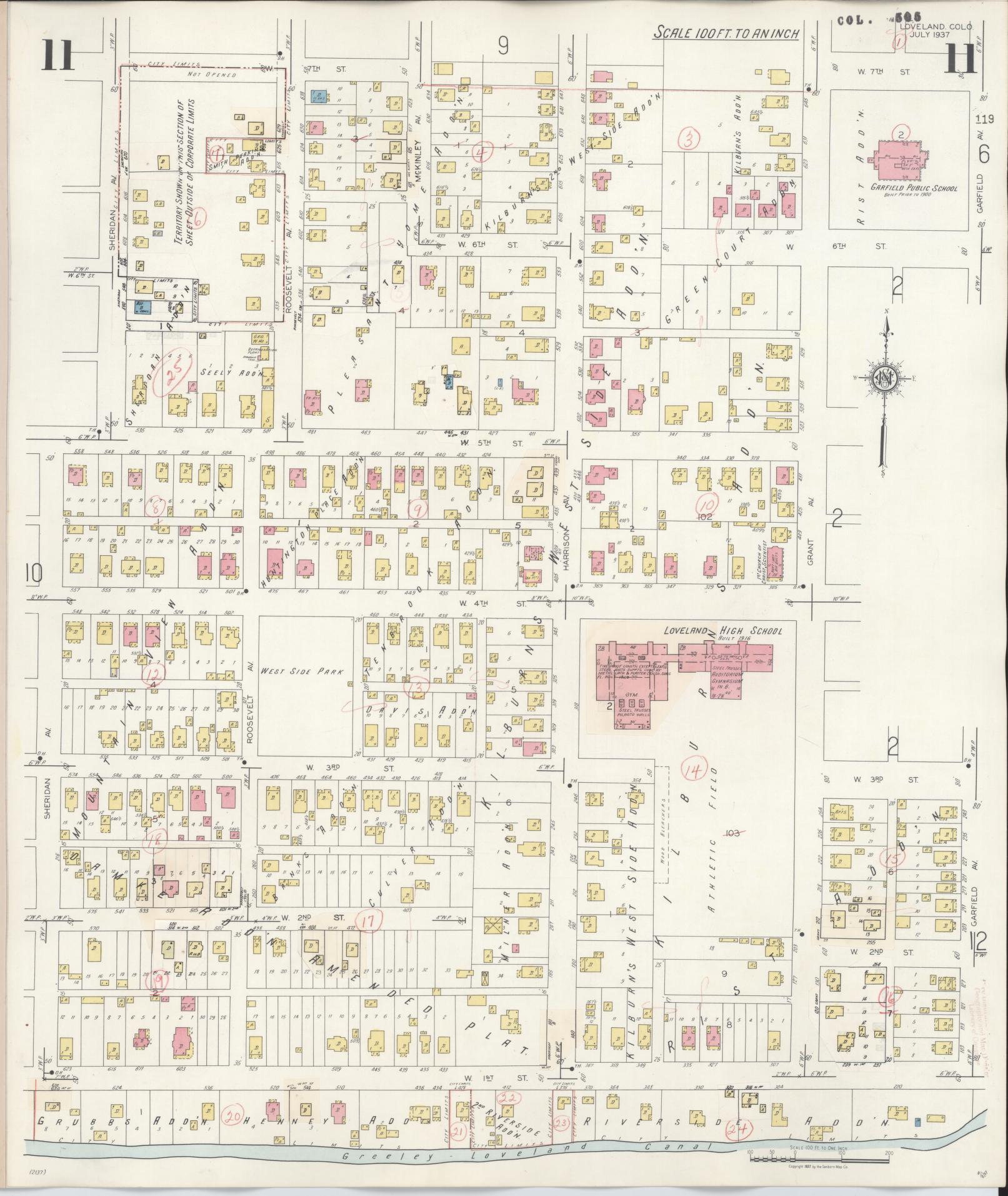 Sanborn Fire Insurance Map from Loveland, Larimer County, Colorado (1946), Sheet #0011 - Historic Sanborn Fire Insurance Map Print, vintage old map wall art, antique decor, genealogy gift, Colorado Colorado map