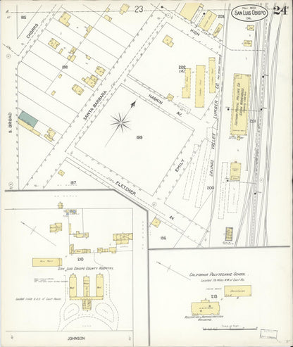 Sanborn Fire Insurance Map from San Luis Obispo, San Luis Obispo County, California (1903), Sheet #0024 - Complete Map Set gallery image, historic Sanborn map, vintage wall art, California California