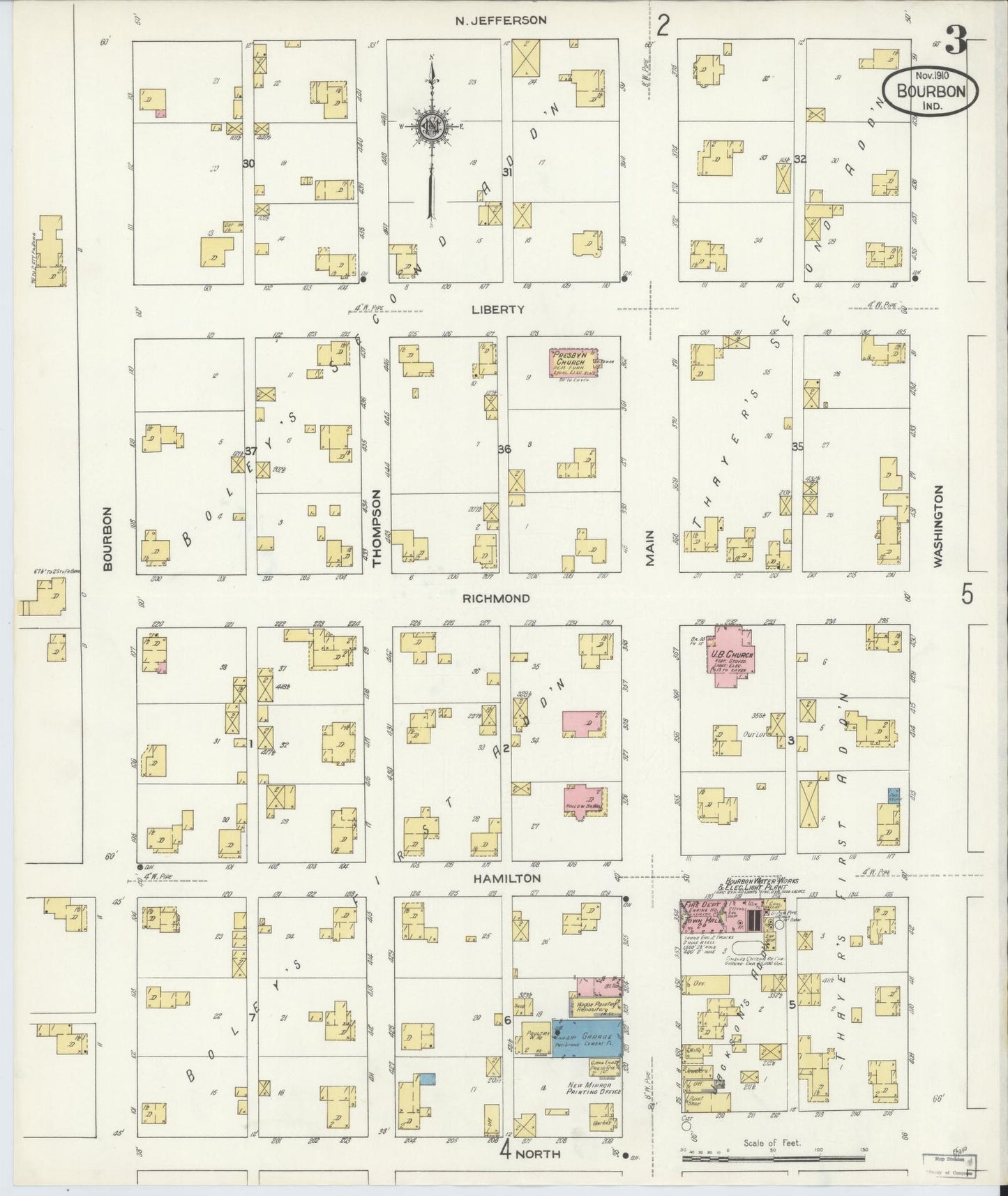 Sanborn Fire Insurance Map from Bourbon, Marshall County, Indiana (1910), Sheet #0003 - Complete Map Set gallery image, historic Sanborn map, vintage wall art, Indiana Indiana
