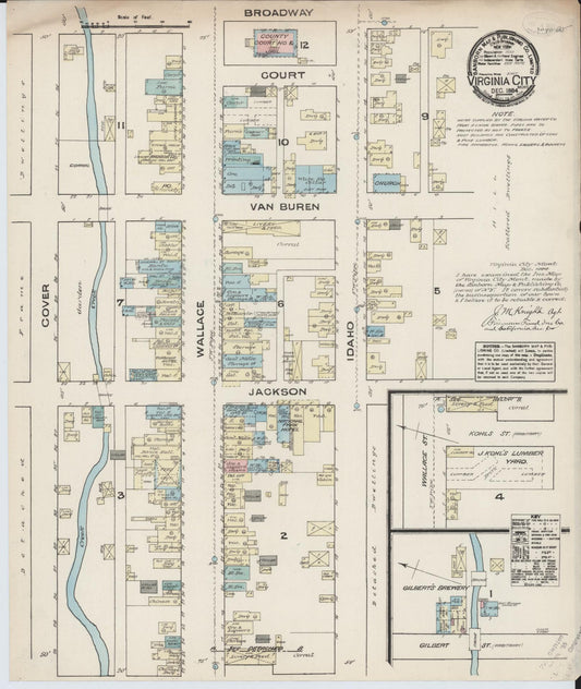 Sanborn Fire Insurance Map from Virginia City, Madison County, Montana (1884), Sheet #0001 - Historic Sanborn Fire Insurance Map Print, vintage old map wall art, antique decor, genealogy gift, Montana Montana map