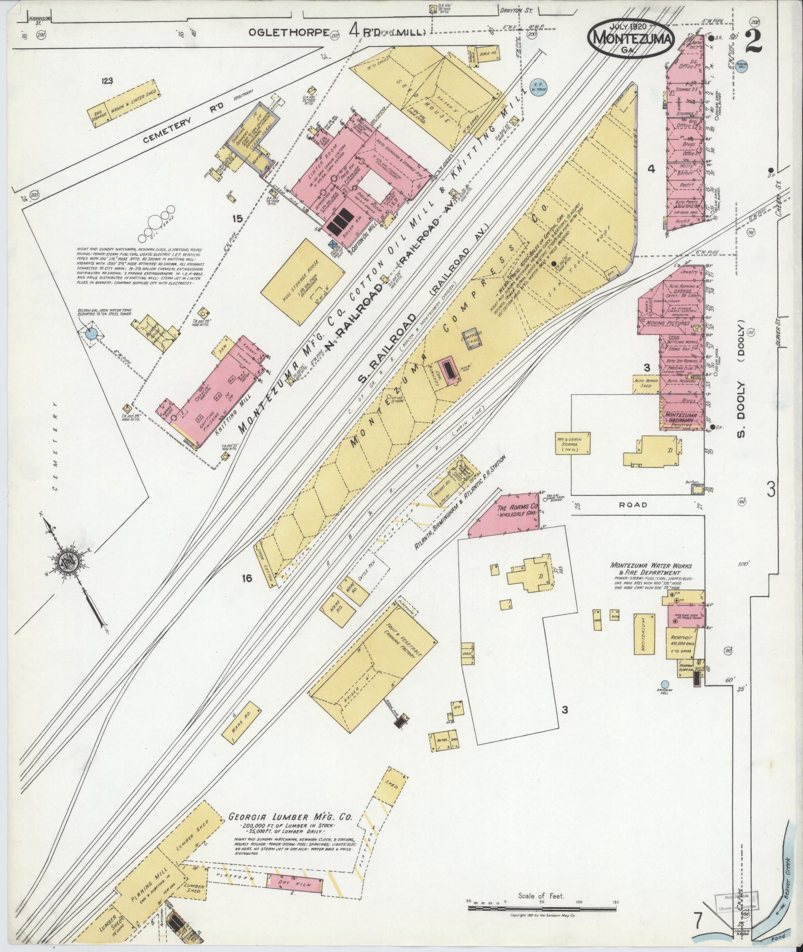 Sanborn Fire Insurance Map from Montezuma, Macon County, Georgia (1920), Sheet #0002 - Historic Sanborn Fire Insurance Map Print, vintage old map wall art, antique decor, genealogy gift, Georgia Georgia map