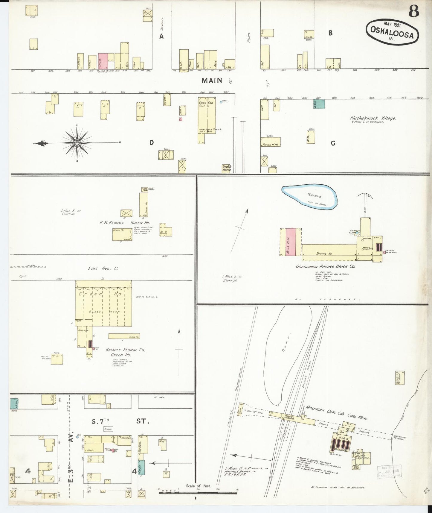 Sanborn Fire Insurance Map from Oskaloosa, Mahaska County, Iowa (1891), Sheet #0008 - Historic Sanborn Fire Insurance Map Print