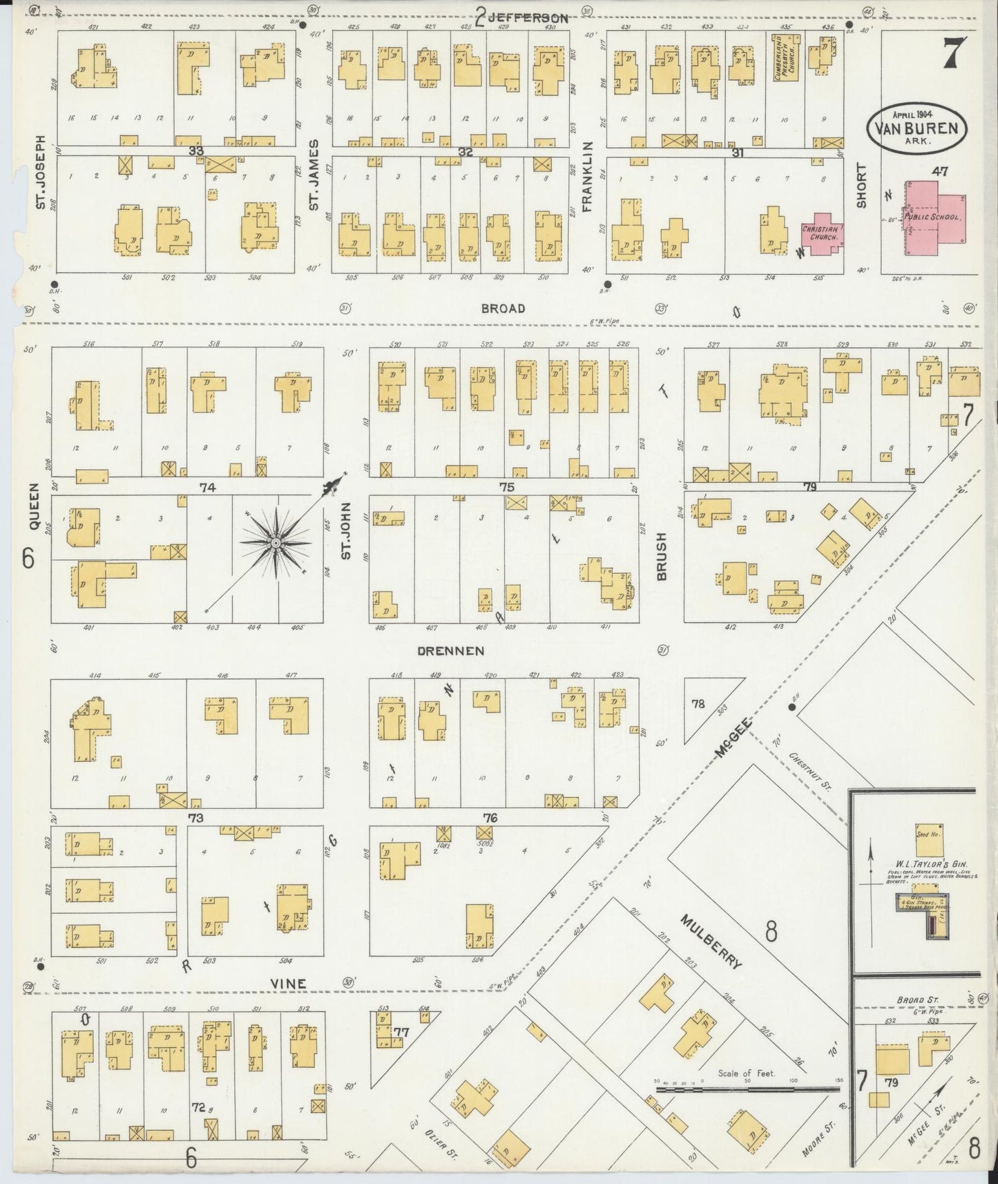 Sanborn Fire Insurance Map from Van Buren, Crawford County, Arkansas (1904), Sheet #0007 - Historic Sanborn Fire Insurance Map Print, vintage old map wall art, antique decor, genealogy gift, Arkansas Arkansas map