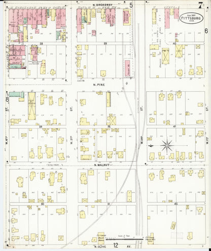 Sanborn Fire Insurance Map from Pittsburg, Crawford County, Kansas (1897), Sheet #0007 - Complete Map Set gallery image, historic Sanborn map, vintage wall art, Kansas Kansas