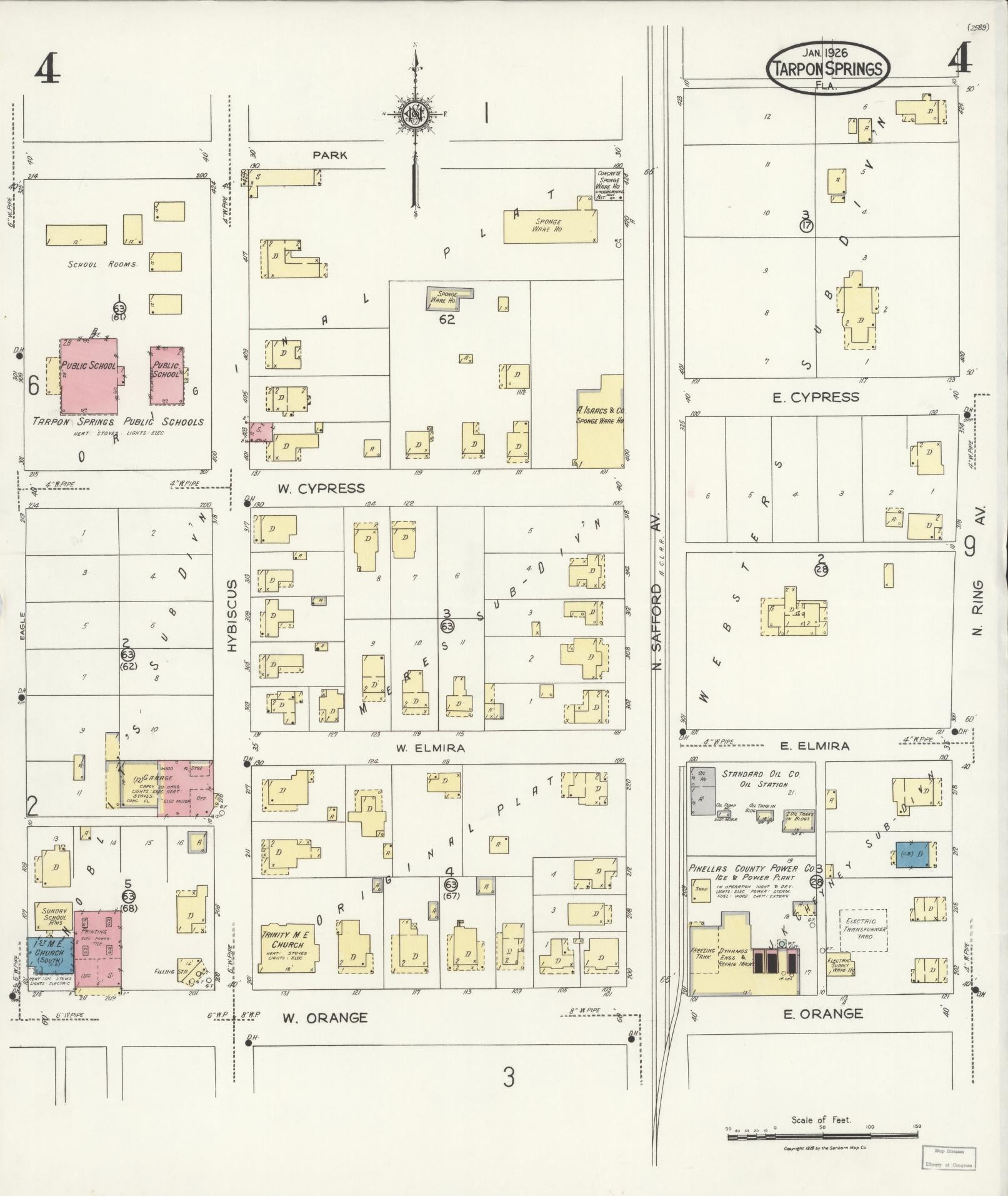 Sanborn Fire Insurance Map from Tarpon Springs, Pinellas County, Florida (1926), Sheet #0004 - Complete Map Set gallery image, historic Sanborn map, vintage wall art, Florida Florida