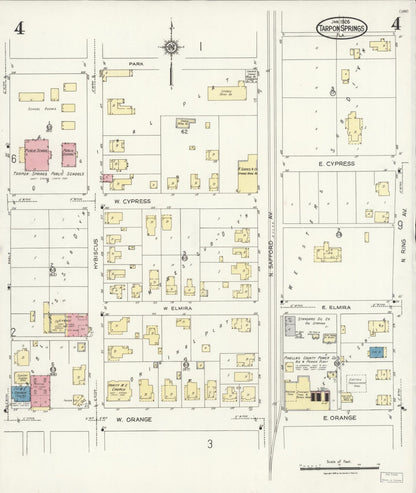 Sanborn Fire Insurance Map from Tarpon Springs, Pinellas County, Florida (1926), Sheet #0004 - Complete Map Set gallery image, historic Sanborn map, vintage wall art, Florida Florida