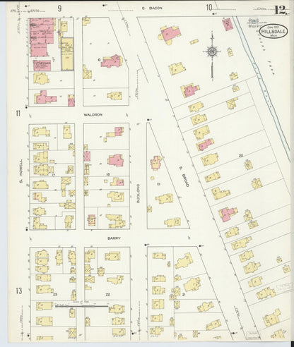 Sanborn Fire Insurance Map from Hillsdale, Hillsdale County, Michigan (1913), Sheet #0012 - Complete Map Set gallery image, historic Sanborn map, vintage wall art, Michigan Michigan