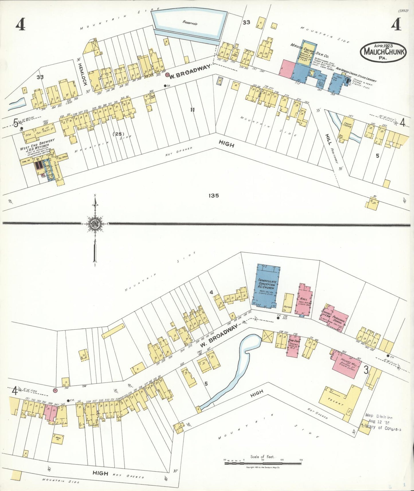 Sanborn Fire Insurance Map from Mauch Chunk, Carbon County, Pennsylvania (1923), Sheet #0004 - Historic Sanborn Fire Insurance Map Print, vintage old map wall art, antique decor, genealogy gift, Pennsylvania Pennsylvania map