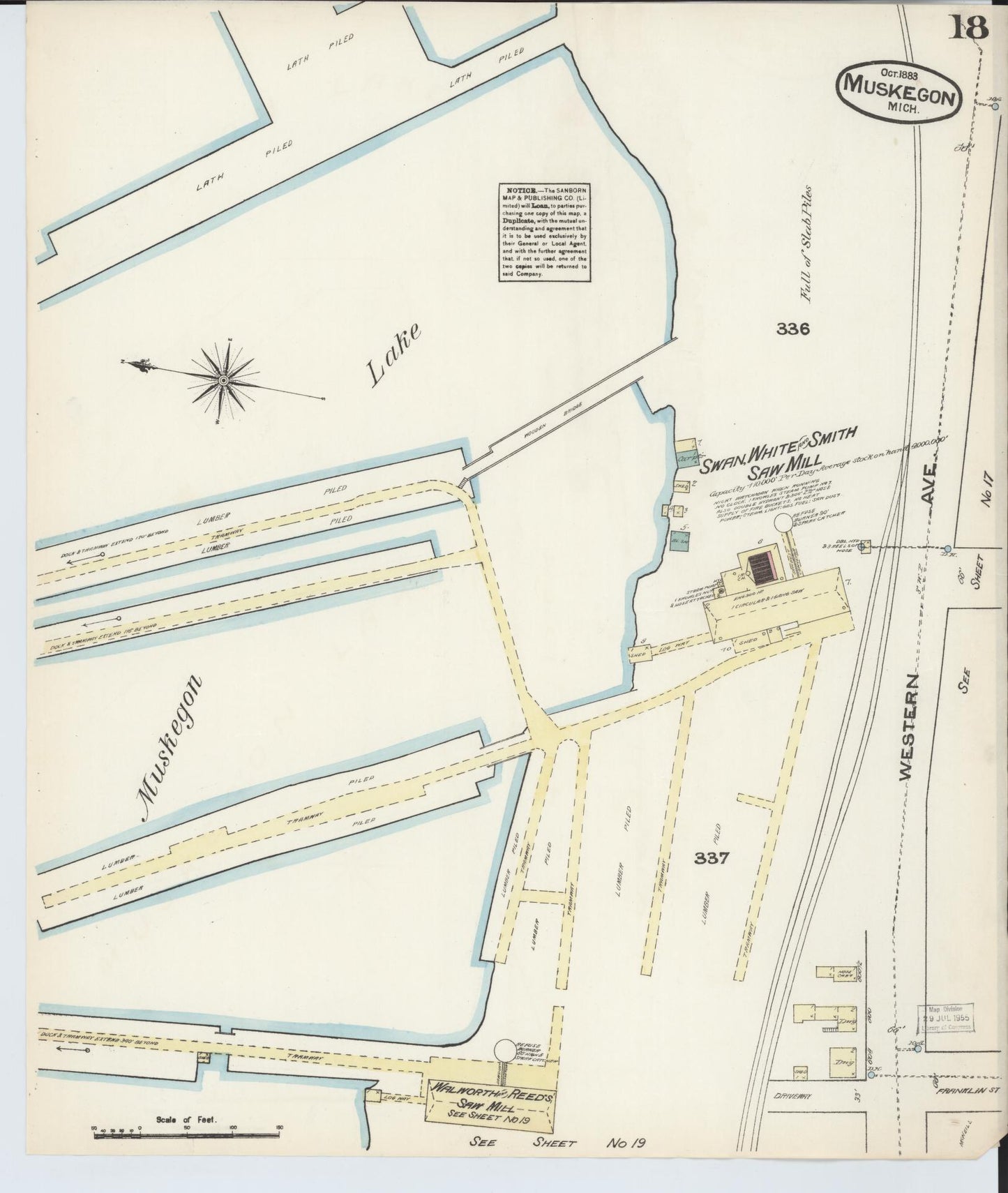 Sanborn Fire Insurance Map from Muskegon, Muskegon County, Michigan (1883), Sheet #0018 - Complete Map Set gallery image, historic Sanborn map, vintage wall art, Michigan Michigan