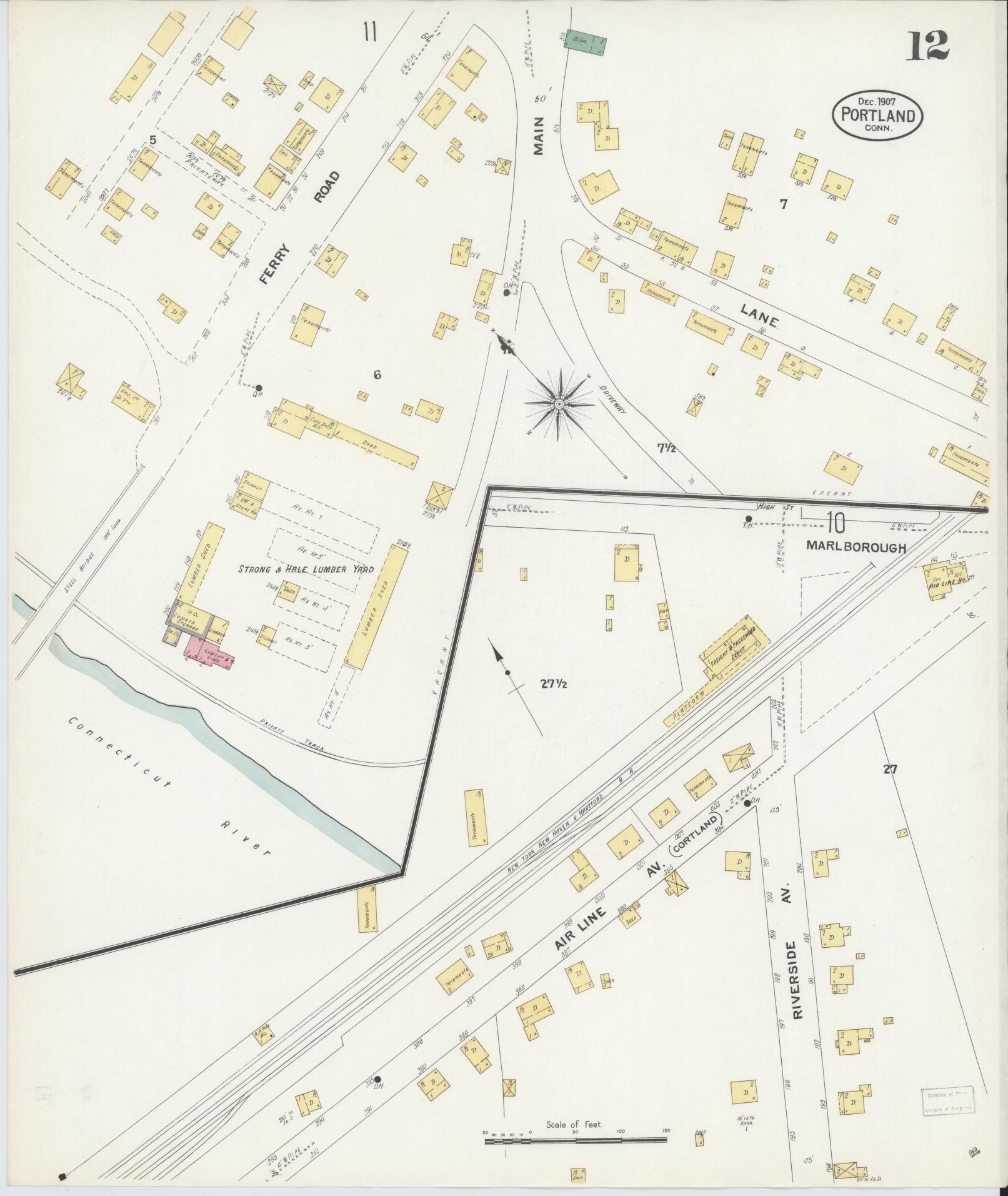 Sanborn Fire Insurance Map from Portland, Middlesex County, Connecticut (1907), Sheet #0012 - Complete Map Set gallery image, historic Sanborn map, vintage wall art, Connecticut Connecticut