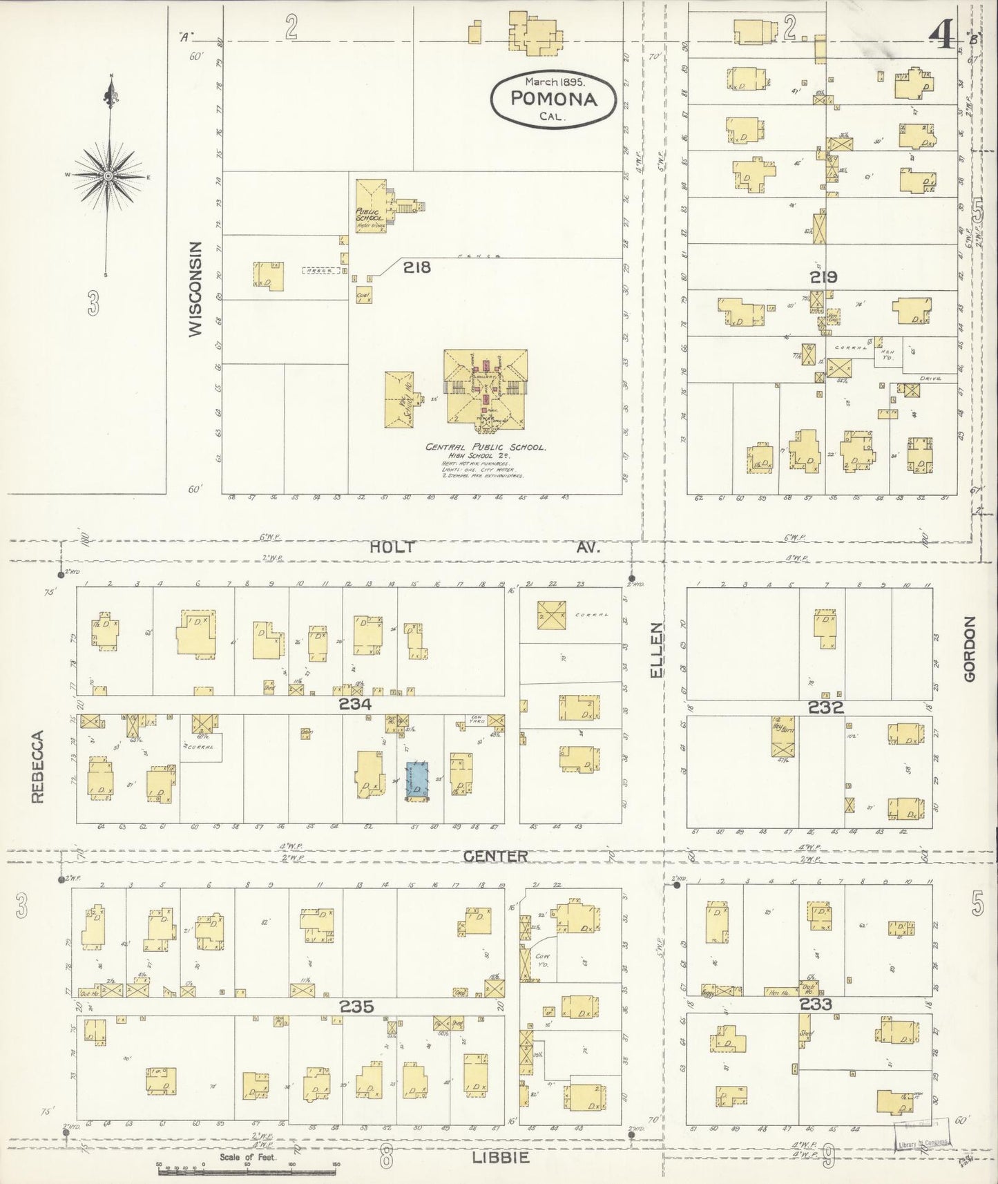 Sanborn Fire Insurance Map from Pomona, Los Angeles County, California (1895), Sheet #0004 - Complete Map Set gallery image, historic Sanborn map, vintage wall art, California California