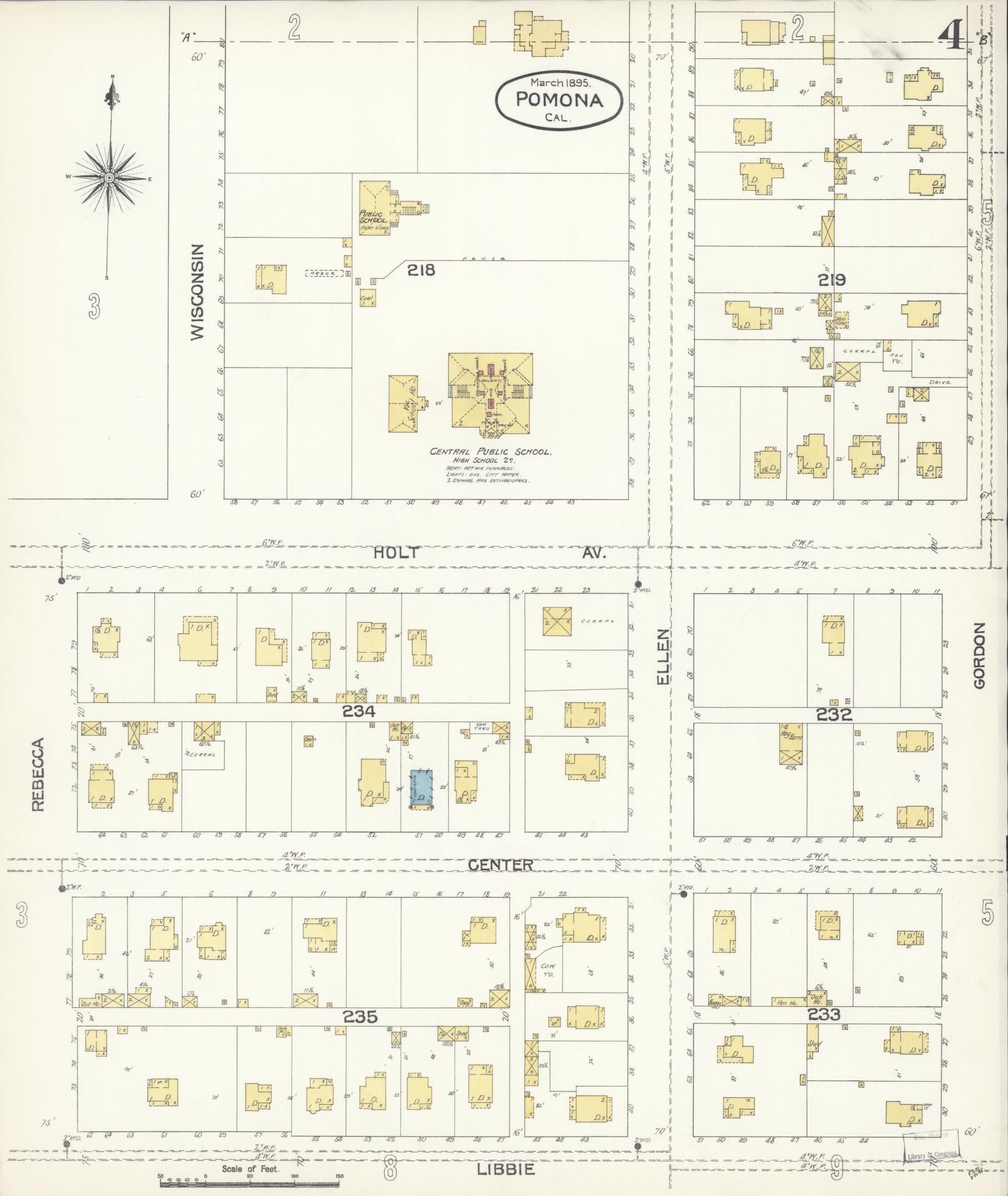 Sanborn Fire Insurance Map from Pomona, Los Angeles County, California (1895), Sheet #0004 - Complete Map Set gallery image, historic Sanborn map, vintage wall art, California California