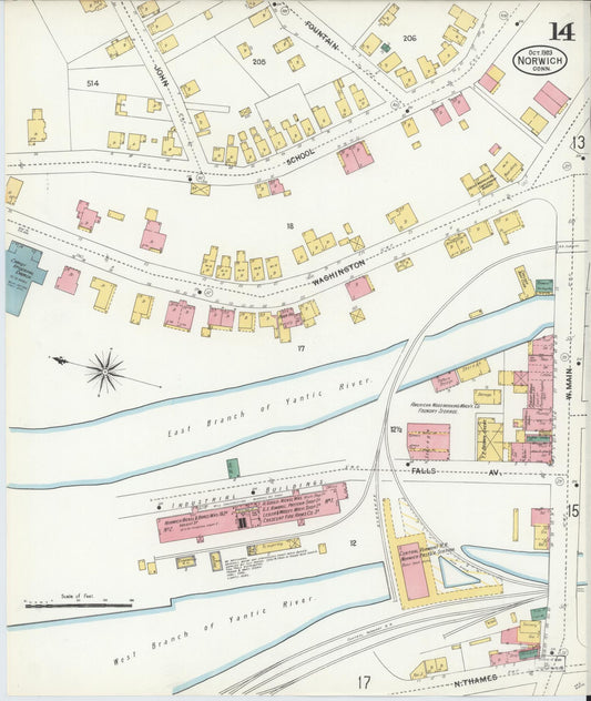 Sanborn Fire Insurance Map from Norwich, New London County, Connecticut (1903), Sheet #0014 - Historic Sanborn Fire Insurance Map Print, vintage old map wall art, antique decor, genealogy gift, Connecticut Connecticut map