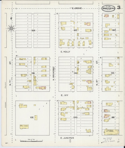 Sanborn Fire Insurance Map from Brainerd, Crow Wing County, Minnesota (1892), Sheet #0003 - Historic Sanborn Fire Insurance Map Print, vintage old map wall art, antique decor, genealogy gift, Minnesota Minnesota map