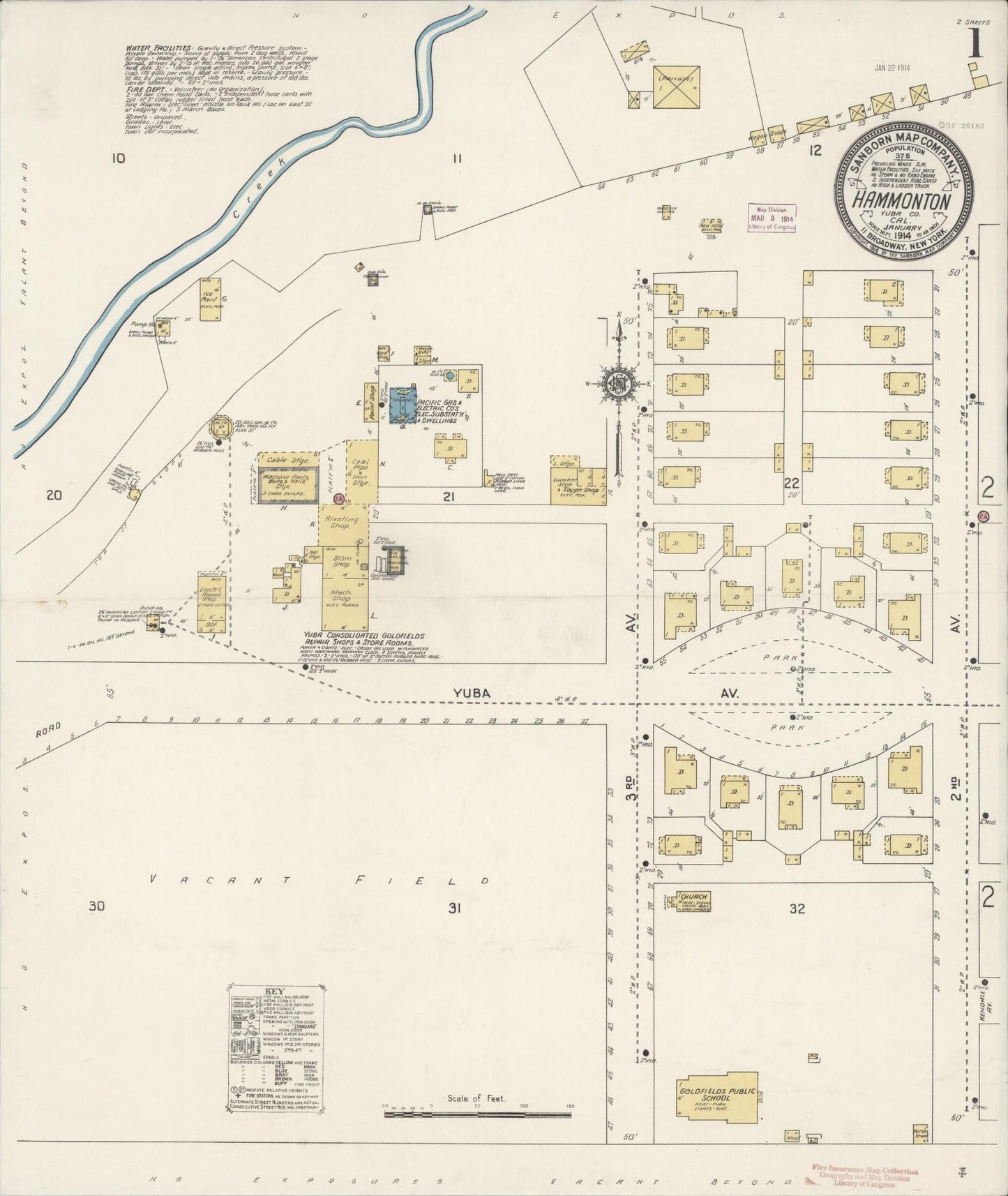Sanborn Fire Insurance Map from Hammonton, Yuba County, California (1914), Sheet #0001 - Historic Sanborn Fire Insurance Map Print, vintage old map wall art, antique decor, genealogy gift, California California map