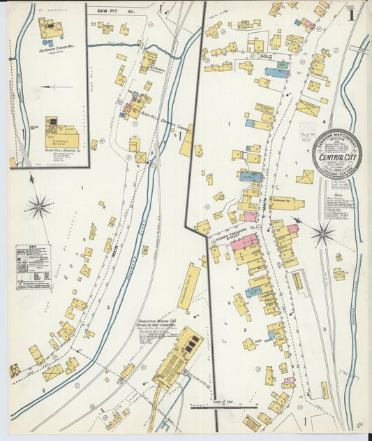 Sanborn Fire Insurance Map from Central City, Lawrence County, South Dakota (1903), Sheet #0001 - Historic Sanborn Fire Insurance Map Print, vintage old map wall art, antique decor, genealogy gift, South Dakota South Dakota map