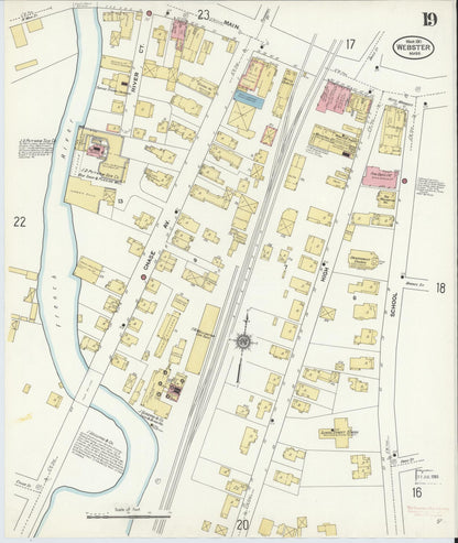 Sanborn Fire Insurance Map from Webster, Worcester County, Massachusetts (1911), Sheet #0019 - Historic Sanborn Fire Insurance Map Print, vintage old map wall art, antique decor, genealogy gift, Massachusetts Massachusetts map