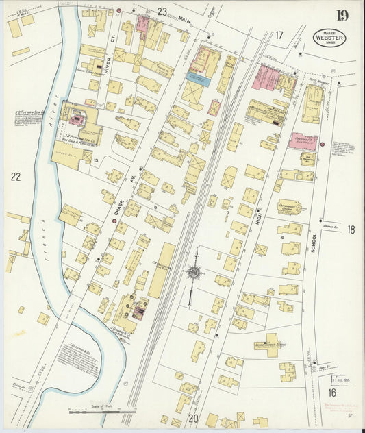 Sanborn Fire Insurance Map from Webster, Worcester County, Massachusetts (1911), Sheet #0019 - Historic Sanborn Fire Insurance Map Print, vintage old map wall art, antique decor, genealogy gift, Massachusetts Massachusetts map