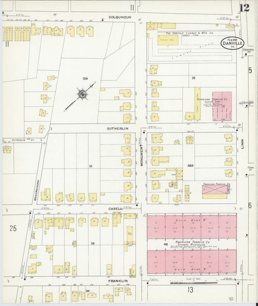 Sanborn Fire Insurance Map from Danville, Independent Cities, Virginia (1910), Sheet #0012 - Historic Sanborn Fire Insurance Map Print, vintage old map wall art, antique decor, genealogy gift, Virginia Virginia map